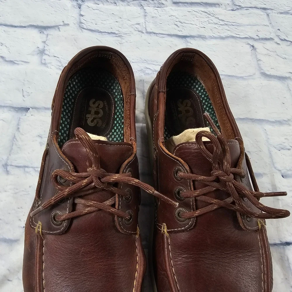 SAS Decksider Boat Shoes Mens 11 Brown Leather Lace Up Tripad Comfort USA